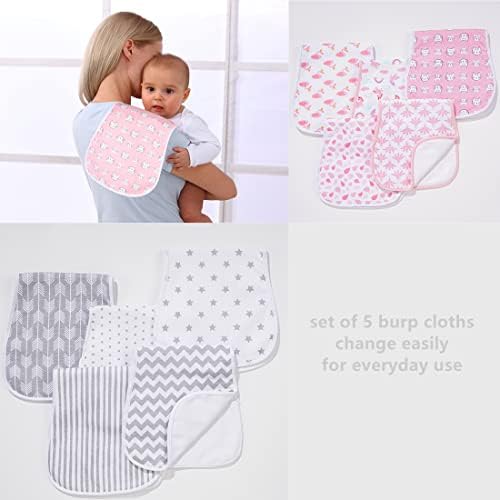 Ultra-Soft Cotton Burping Clothes - Large, Absorbent, Waterproof Baby Burp Cloths in Cute Unisex Designs 5 Pack (Grey) - Görsel 5