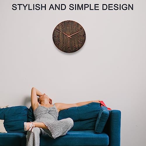 12 Inch Wall Clock Silent Non Ticking, Preciser Modern Style Decor Clock for Home, Office, School, Kitchen, Bedroom, Living Room (Brown) - Görsel 3