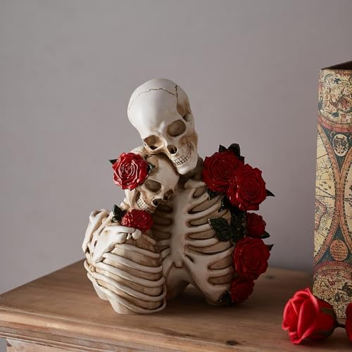 FJS Skull Couple Statue Home Decor, Halloween Decoratons Couple Skeleton Decor, Gothic Resin Skull Sculpture Home Living Room Decoration, Scary Halloween Decorations Indoor - Görsel 7