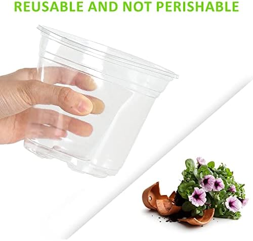 TSKDKIT 20 adet nem kubbeli yetiştirme saksısı, bitki saksısı, çap 10 cm, yuvarlak, çiçek saksıları, orkide saksısı, şeffaf plastik, sukulentler, tohumlar, fideler için - Görsel 4