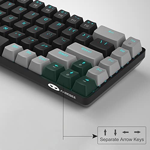 MageGee Portable 60% Mechanical Gaming Keyboard, MK-Box LED Backlit Compact 68 Keys Mini Wired Office Keyboard with Red Switch for Windows Laptop PC Mac - Black/Grey - Görsel 3