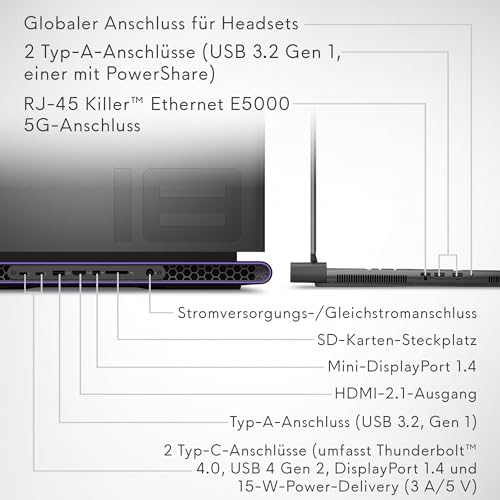 Alienware m18 R2 Oyun Dizüstü Bilgisayarı - 18" QHD+ 165Hz, Intel Core i9-14900HX, 32GB RAM, 1TB SSD, NVIDIA GeForce RTX 4080, Windows 11 Home, Alman AlienFx RGB arkadan aydınlatmalı klavye, koyu - Görsel 7