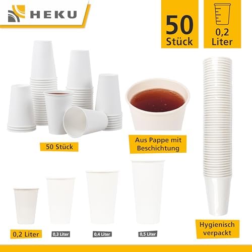 Heku 50 beyaz kağıt bardak, kaplamalı taze elyaf, çevre dostu ve geri dönüştürülebilir, FSC sertifikalı, sıcak ve soğuk içecekler için, etkinlikler, ofis ve kafeler için ideal, 0,2 l - Görsel 7