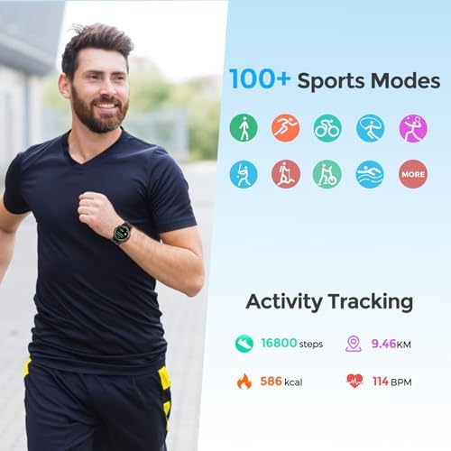 VIRAN W101 Smart Watch for Men, 1.43" AMOLED Screen Round Fitness Watch with Bluetooth Call, Blood Pressure SpO2 Heart Rate Sleep Monitor, 10M Waterproof Outdoor Rugged Smart Watch for iOS Android - Görsel 4