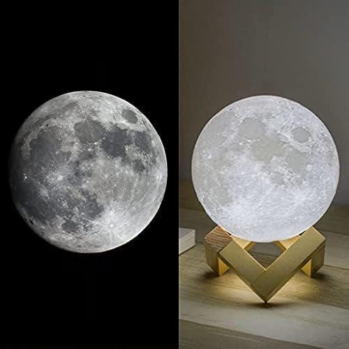 Mydethun 3D Moon Lamp with 5.9 Inch Wooden Base - Mothers Day Gift, LED Night Light, Mood Lighting with Touch Control Brightness for Home Décor, Bedroom, Women Kids Moonlight - White & Yellow - Görsel 7
