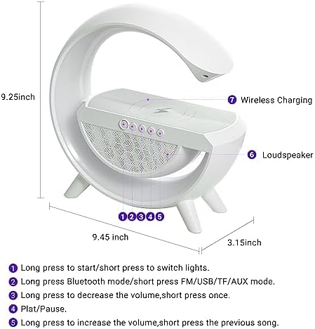OTeedo LED Wireless Charging Atmosphere Lamp for Bedroom Bluetooth Speaker Night Light for Living Room G Type Ambient Lighting Bedside Table Lamps with 15W Wireless Charger Speaker Christmas Gift - Görsel 5