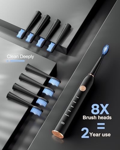 Sonic Electric Toothbrush for Adults, IPX7 Waterproof Sonicare 38000VPM, Fast Charge Long Last with Intelligent Time Reminder 5 Optional Modes Dupont Brush Heads, Black - Görsel 2
