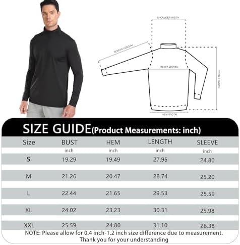 Men 1/4 Zip Shirts Sun UV Protection Long Sleeve Fishing Golf UPF 50 Lightweight Clothing Hiking Workout Tops - Görsel 6
