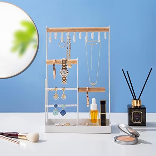 ProCase Jewelry Organizer Jewelry Stand Jewelry Holder Organizer, 4-Tier Necklace Organizer with Ring Tray, Small Cute Aesthetic Jewelry Tower Storage Rack Tree for Bracelets Earrings Rings -White - Görsel 2