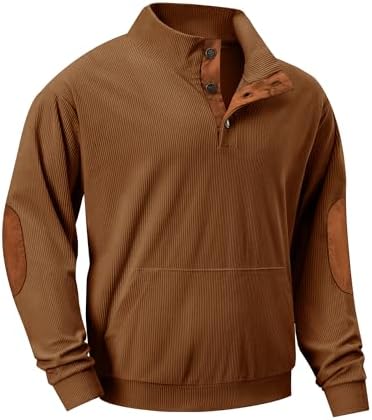 JMIERR Men's Corduroy Sweatshirt Casual Long Sleeve Stand Collar Button Pullover Sweatshirts with Pockets - Görsel 2