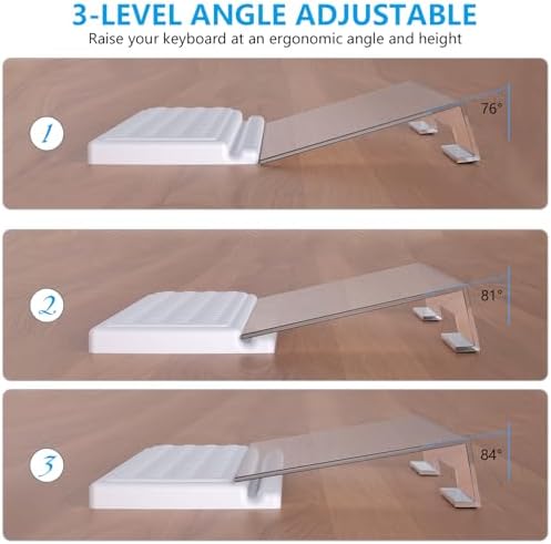 Computer Keyboard Stand, Acrylic Tilted Keyboard Holder Clear for Easy Ergonomic Typing&Working, 3-Level Height Adjustment Keyboard Riser with Keyboard Wrist Rest White, Fits All Keyboard - Görsel 5