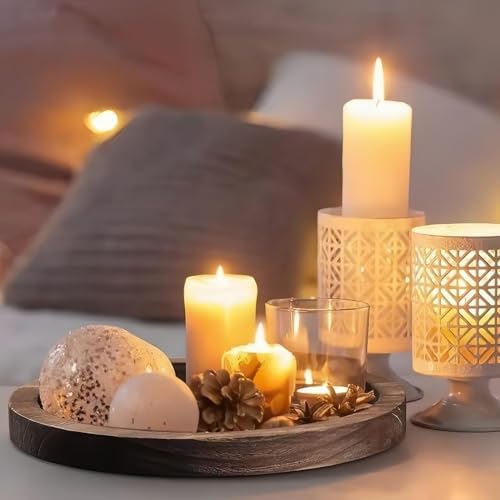 Round Wooden Serving Tray for Decor, 11" Kitchen Table Centerpieces Decor Decorative Tray, Farmhouse Dining Table Centerpiece Tray, Kitchen&Home Decor Accessories for Table - Görsel 3