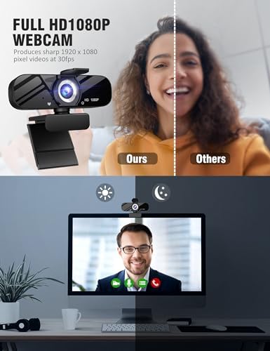 Full HD Webcam with Built-in Microphone and Rotatable Tripod, 1080P Video and Wide Angle Camera, Privacy Cover, for Desktop PC or Laptop Computer - Görsel 2