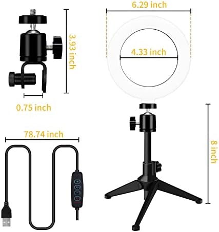 Desk Ring Light for Zoom Meetings - Video Conference Lighting Kit for Laptop Computer, 6” Clip on Table LED Light Lamp with Tripod Stand for Video Recording, Remote Working, Gaming, Vlogging - Görsel 4