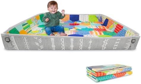 Infantino Foldable Soft Foam Mat, Extra Large Double-Sided Cushioned Portable Play Mat with Fold-Up Sides, Non Slip Crawling & Playing for Infants and Toddlers, Multicolor - Görsel 1