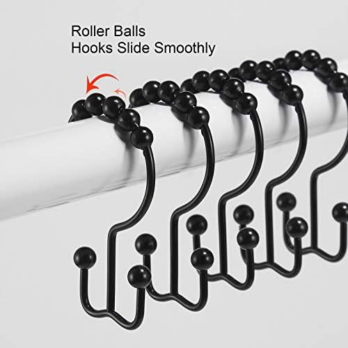 Shower Curtain Hooks, Goowin Shower Curtain Rings, Stainless Steel Black Shower Curtain Hooks, Shower Curtain Rings Rust Proof, Free Sliding Double Shower Hooks for Shower Curtain & Liners (Black) - Görsel 5