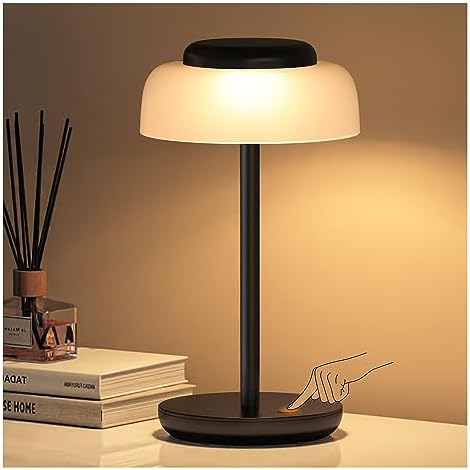QiMH Battery Operated LED Table Lamp, 5000mAh Cordless Desk Lamp with 3 Level Brightness Touch Control, Mini Rechargeable Night Light for Living Room, Bedroom, Outdoor bar (Black) - Görsel 1