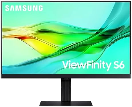 SAMSUNG 24" ViewFinity S6 (S60UD) Series QHD High Resolution Computer Monitor, 100Hz, HDR10, USB-C, Built-in LAN Port, Daisy Chain Support, Easy Setup, Height Adjustable Stand, LS24D606UANXZA, 2024
