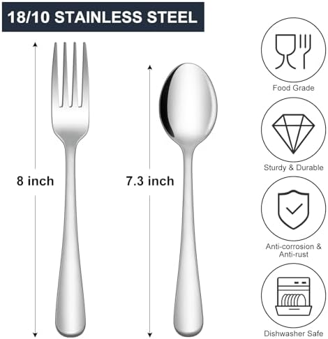 Hiware 24-piece Forks and Spoons Silverware Set, Food Grade Stainless Steel Flatware Cutlery Set for Home, Kitchen and Restaurant, Mirror Polished, Dishwasher Safe - Görsel 2