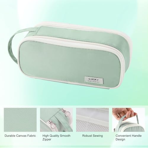 Pencil Case Large Zipper Pencil Pouch for Girls Kids Teens Adults Aesthetic Pencil Bag Stationery Organizer Pen Pencil Case with Handle for School Green - Görsel 4