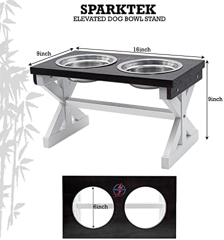 Elevated Dog Bowls 9 inch high for Small Dogs Modern Bamboo Waterproof and Strong Base Elevated Dog Feeder Two 18oz Stainless Steel Bowls for Dogs Less Than 40lbs (Check Corrected Video Installation) - Görsel 2