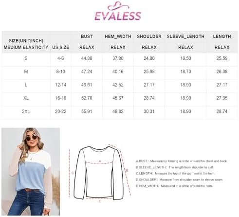 EVALESS Womens Long Sleeve Crewneck Shirts Ladies Casual Color Block Lightweight Knitted Tunic Tops for Women Loose Fit Black X-Large - Görsel 6