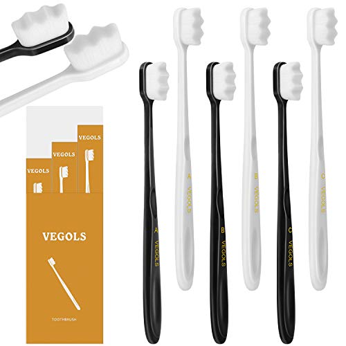 Adult Extra Soft Toothbrush with 20000 Soft Bristles, (Pack of 6) Micro Nano Manual Toothbrushes for Protect Sensitive Gums, Black/White - Görsel 1
