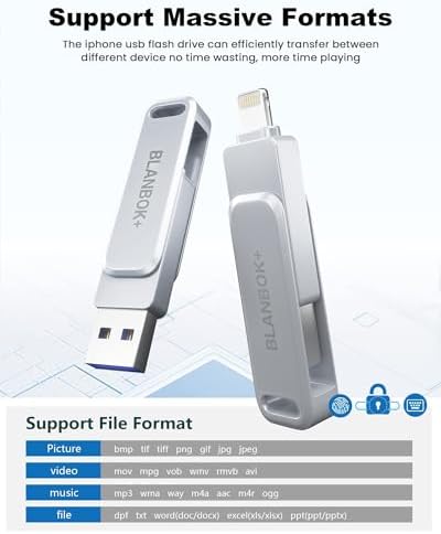 MFi Certified 128GB Photo Stick for iPhone Flash Drive,USB Memory Stick Thumb Drives High Speed USB Stick External Storage Compatible for iPhone/iPad/Android/PC - Görsel 6