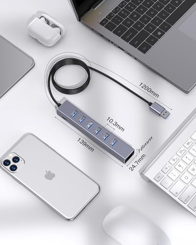 7 Ports USB 3.0 Hub, USB to Network HUB with 6 USB 3.0 Data Transmission, Gigabit Ethernet Port and 5V/3A Power Port,USB Aluminum Extension for Laptop, iMac, PC, USB Flash Drives etc - Görsel 7