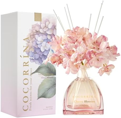 COCORRÍNA Reed Diffuser - 8.5 Oz Cherry Blossom Reed Diffuser with 8 Sticks for Home Bathroom Shelf Decor (Simple Luxe Collection) - Görsel 2