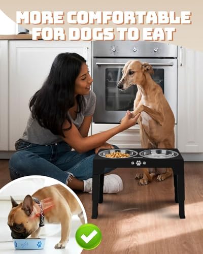 Jovrun Elevated Dog Bowls, Dog Feeder with 2 Stainless Steel Bowls &1 Slow Feeder Dog Bowls, 5 Heights Adjustable Raised Dog Bowls Stand for Small Medium Large Dogs, Dog Food Bowls with Non-Slip Feet - Görsel 7