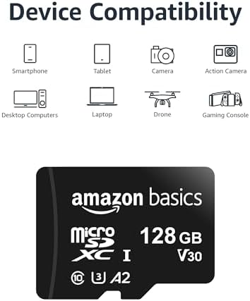 Amazon Basics Micro SDXC Memory Card with Full Size Adapter, A2, U3, Read Speed up to 100 MB/s, 128 GB, Black - Görsel 3