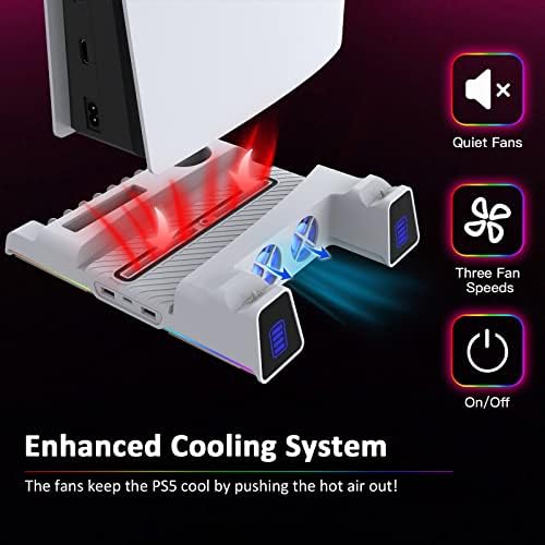 NexiGo PS5 Slient Cooling Stand with RGB LED Light • Dual Charging Station Compatible with DualSense Edge Controller • Hard Drive Slot • Headset and Remote Holders • 10 Game Slots • White - Görsel 3