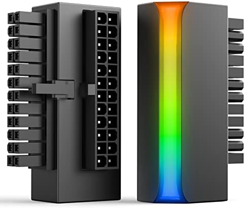 AsiaHorse ATX 24 Pin 90 Degree Adapter, Computer Motherboard 24 Pin Female to Male Connector with 5v 3Pin ARGB Light (Black) - Görsel 7