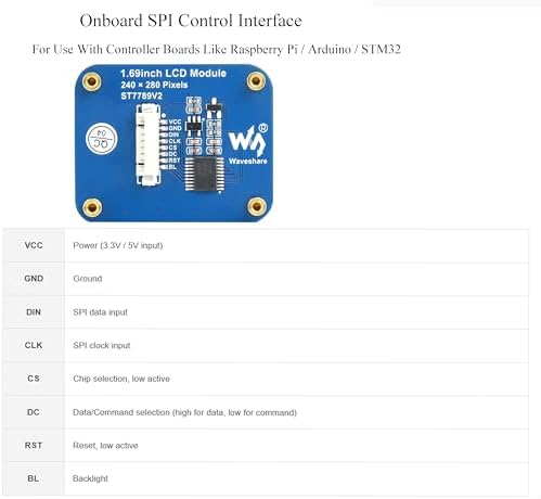 waveshare 1.69inch LCD Display Module, 240x280 IPS Screen, 262K RGB Display Colors, SPI Interface,Embedded ST7789V2 driver chip, Using SPI Interface, Compatible with Arduino,Raspberry Pi, STM32, etc. - Görsel 4