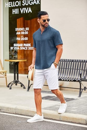 COOFANDY Men's Casual Henley Shirt Short Sleeve Summer Shirt Band Collar Summer Beach Hippie Shirts - Görsel 3