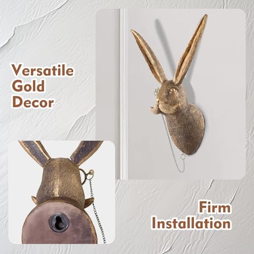 UITWMKTG Gold Animal Head Wall Decor Wall Sculpture Home Decor Statue for Living Room Office Bedroom Modern Decor for Men Women Rabbit - Görsel 4