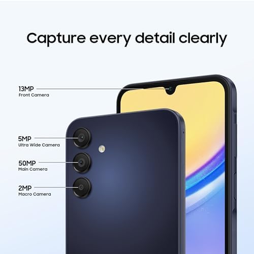 SAMSUNG Galaxy A15 5G A Series Cell Phone, 128GB Unlocked Android Smartphone, AMOLED Display, Expandable Storage, Knox Security, Super Fast Charging, Hi-Res Camera, US Version, 2024, Blue Black - Görsel 5