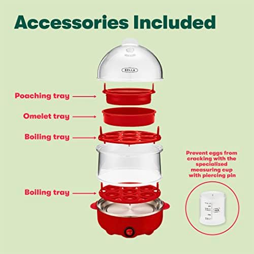 bella Rapid Electric Egg Cooker and Omelet Maker with Auto Shut Off, for Easy to Peel, Poached Eggs, Scrambled Eggs, Soft, Medium and Hard-Boiled Eggs, 14 Egg Capacity Tray, Double Tier, Red - Görsel 5