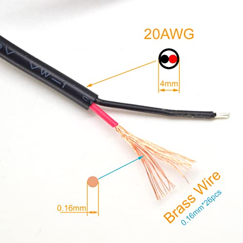 2PCS 20AWG USB Pigtail 2 Wire,0.3M/1FT USB 2.0 Male Plug 2pin Wire DIY Pigtail Cable 5V Bare Wire Cable 5V 5A Black USB Plug Power Cable with 2-Position Spring Wire Connector - Görsel 6
