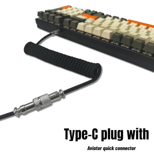 USB C Coiled Keyboard Cable - Gaming Keyboard Coil Cord ,Custom Type Braided Mechanical Keyboard Cable With Detachable Metal Aviator Wire, 1.5M USB-C to USB-A, Computer Decoration Keyboard Wire Black - Görsel 3