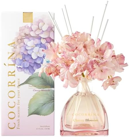 COCORRÍNA Reed Diffuser - 8.5 Oz Cherry Blossom Reed Diffuser with 8 Sticks for Home Bathroom Shelf Decor (Simple Luxe Collection) - Görsel 1