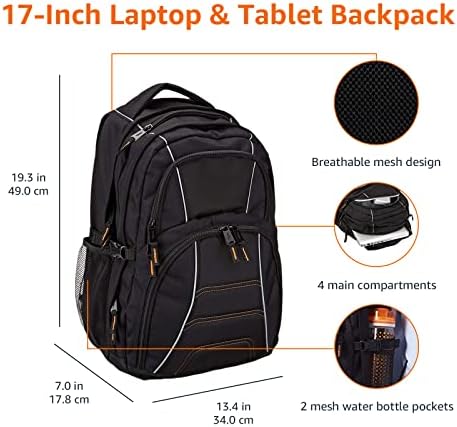 Amazon Basics Laptop Backpack Fits Up to 17-Inch Laptops, Black - Görsel 7