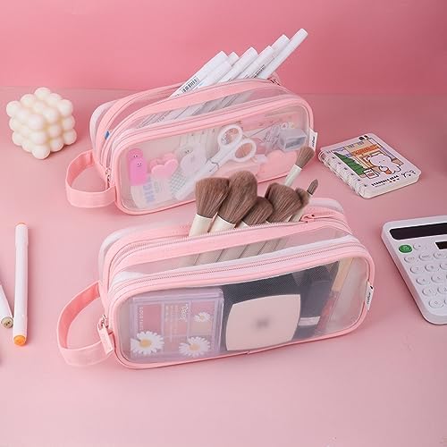 iSuperb Clear Pencil Case Handheld Pen Bag Transparent Makeup Bag Multifunction Pencil Pouch for Business Travel Office Adult (Pink) - Görsel 3