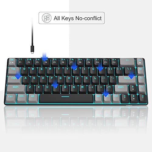 MageGee Portable 60% Mechanical Gaming Keyboard, MK-Box LED Backlit Compact 68 Keys Mini Wired Office Keyboard with Red Switch for Windows Laptop PC Mac - Black/Grey - Görsel 4