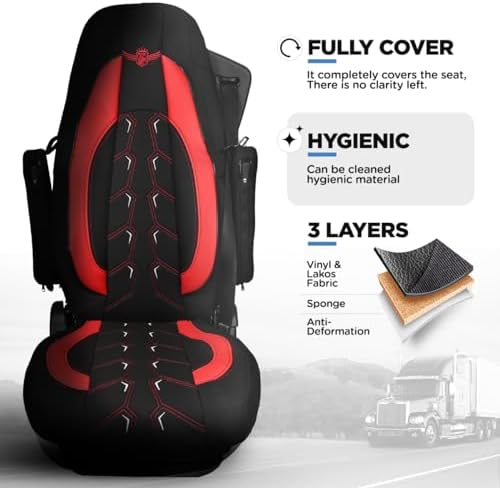 LUCARO Kamyon koltuk kılıfı, Volvo FH, FH16, FMX, FM 2013'ten itibaren - Konforlu ve uyumlu koltuk kılıfları - kamyon aksesuarı - yüksek kaliteli jakarlı ve ekolojik deriden kırmızı - Görsel 3