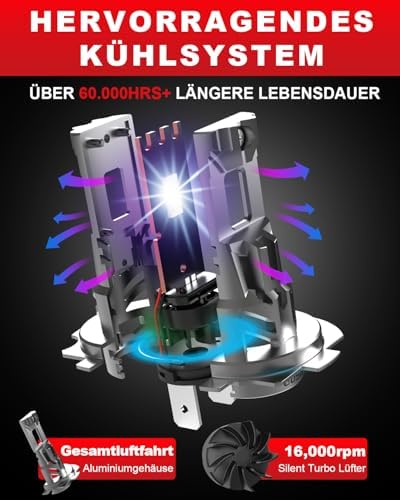 OUSHI H7 halojen lamba, %500 parlaklık, 6000 K ksenon beyaz, 18000 lm, H7 far lambası, 12 V H7 kısa huzmeli far, H7 halojen ampul, 2 adet - Görsel 4