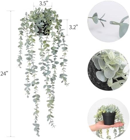 COCOBOO 1pcs Artificial Hanging Plants Fake Eucalyptus Potted Plant Hanging Plant for Wall Room Home Indoor Outdoor Shelf Decoration - Görsel 2