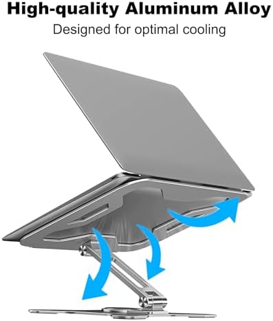 Laptop Stand, Adjustable Laptop Stand with 360 Rotating Base, Heavy Stable Riser Holder, Aluminum Laptop Holder Stand for All Computers, Silver - Görsel 3