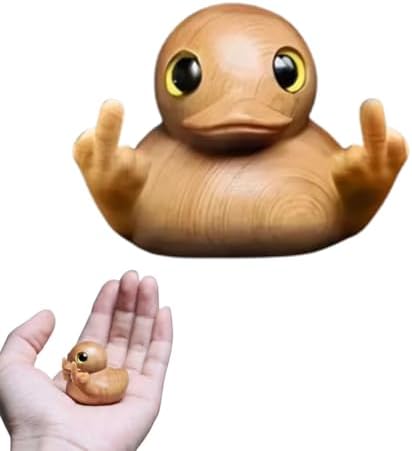 Handmade Wooden Middle Finger Duck Figurine, Funny Mini Duck Statue for Home, Office, Car Decor - Görsel 1